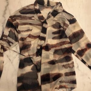 Zara Men's Abstract Brown and Black Shirt